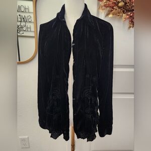 Vintage Black Velvet Button-Up Shirt With Detail
